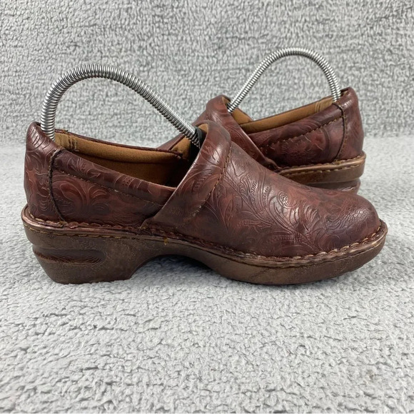 BOC BORN O Concept Womens 8.5 W Clogs Tooled Leather Floral Prints Shoes Brown - Picture 10 of 15